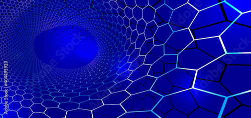 Technology and science vector background, tech abstraction with hexagons mesh electronics and digital style in 3D dimensional perspective, abstract illustration.
