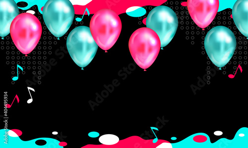 Background with balloons. Vector illustration. TikTok service, Tiktok background, TikTok social media. Blue red colors. TikTok holiday photo
