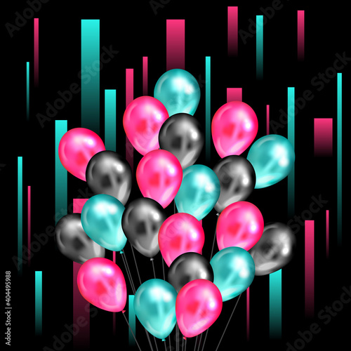 Background with balloons. Vector illustration. TikTok service, Tiktok background, TikTok social media. Blue red colors. TikTok holiday