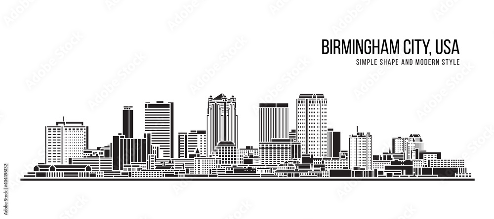 Cityscape Building Abstract Simple shape and modern style art Vector design - Birmingham city , USA