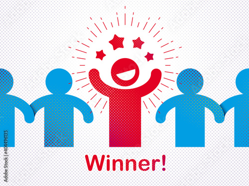 We have a winner vector concept of leadership, victory and success, lottery and gamble champion.