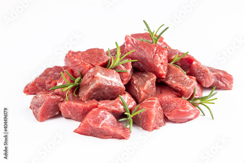 Heap of raw chopped beef isolated on white background