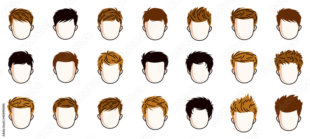 Φωτογραφία Boy hairstyles heads vector illustrations set isolated on white background, early teen kid boy attractive beautiful haircuts collection, different hair color