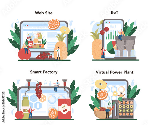 Fruit farming industry online service or platform set. Idea of agriculture