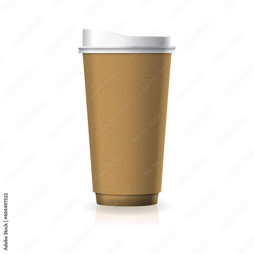 Brown kraft paper-plastic coffee-tea cup with white lid in large size mockup template.