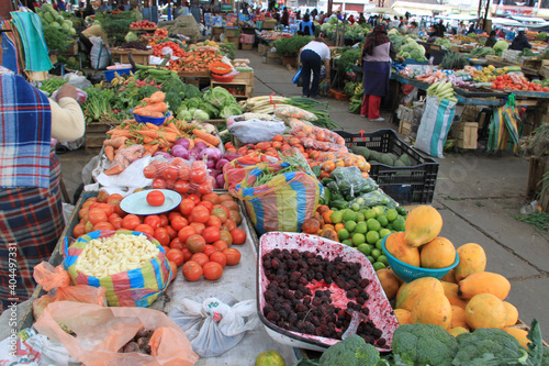 Fruits and vegetables for sale in a typical Ecuadorian market