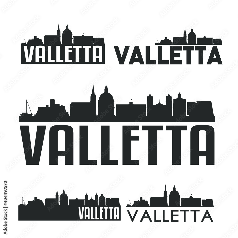 Valletta Malta Capital. Flat Icon Skyline Vector. Silhouette Design Set logo.