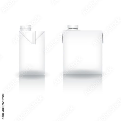 White square carton box with white screw lid for milk, juice, coffee, tea, coconut milk or dairy product mockup (front-side view).
