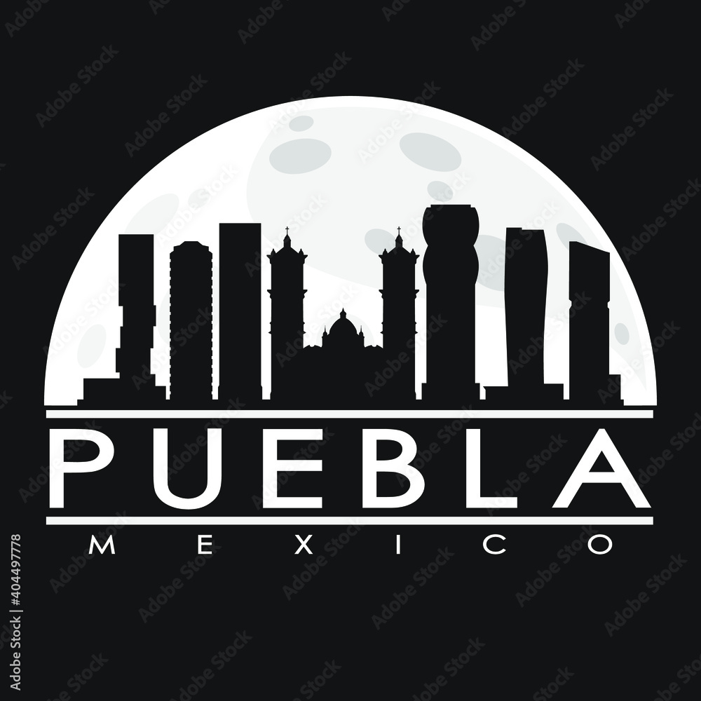 Puebla City Mexico Skyline City Flat Silhouette Design Background vector.