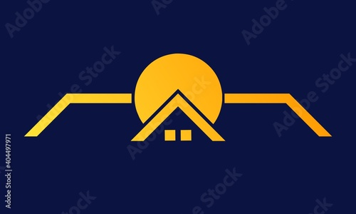 Home and sun house rent logo for real estate agent and construction