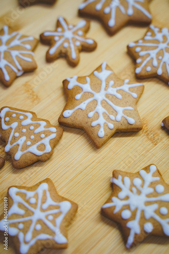 Gingerbread cookies and New Year's atmosphere with garlands