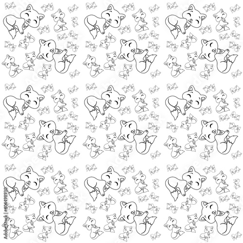 Fototapeta Naklejka Na Ścianę i Meble -  Cat Closes Eyes Cute Illustration, Cartoon Funny Character, Pattern Wallpaper 