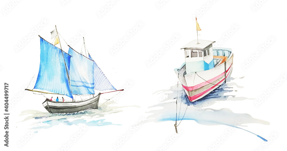 hand drawn watercolor sailboat illustration