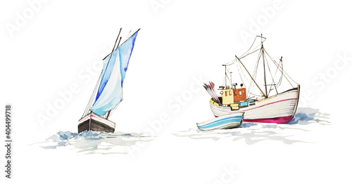 hand drawn watercolor sailboat illustration