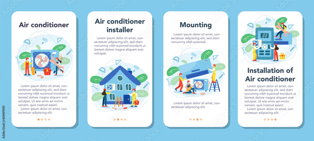 Air conditioning repair and mounting service mobile application banner set