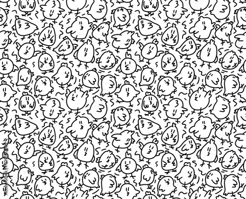 Doodle chicks easter seamless pattern background with cute cartoon hand drawn vector illustration
