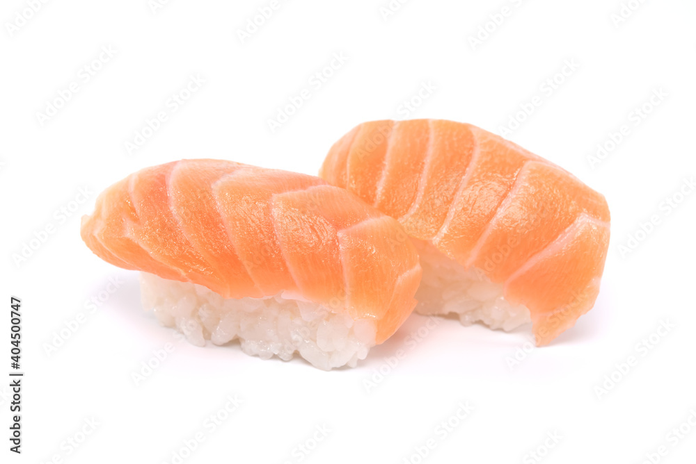Nigiri salmon sushi isolated on white background Nigiri salmon sushi isolated on white background