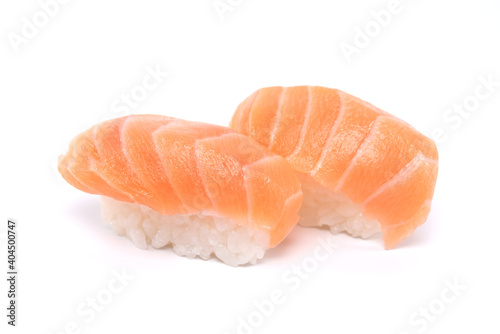 Nigiri salmon sushi isolated on white background