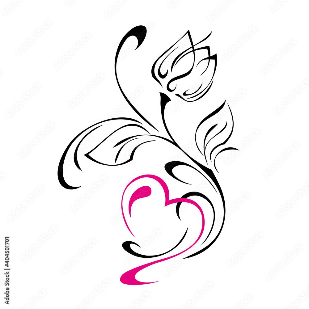 hearts 61. flower bud on a stem with leaves, stylized heart and curls hearts 61. flower bud on a stem with leaves, stylized heart and curls