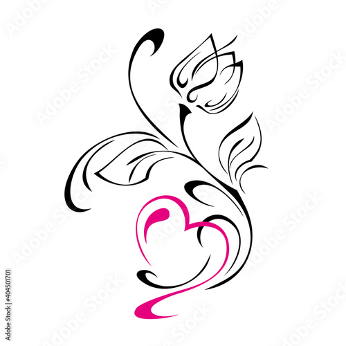 hearts 61. flower bud on a stem with leaves, stylized heart and curls