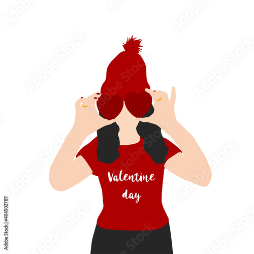 Valentine day girl isolated vector illustration. Invitation template on white backdrop. Holiday gift surprise. Fashion concept. Young women.