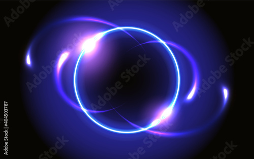Abstract fantastic background with neon glowing round frame and space portal into another dimension