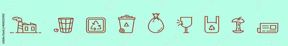 set of waste cartoon icon design template with various models. vector illustration isolated on blue background set of waste cartoon icon design template with various models. vector illustration isolated on blue background