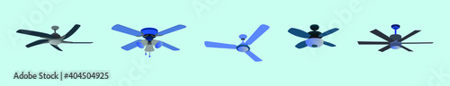set of ceiling fan cartoon icon design template with various models. vector illustration isolated on blue background