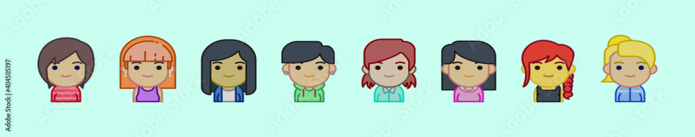 set of woman avatar cartoon icon design template with various models. vector illustration isolated on blue background set of woman avatar cartoon icon design template with various models. vector illustration isolated on blue background