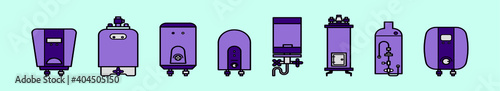 set of water heater cartoon icon design template with various models. vector illustration isolated on blue background