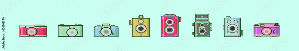 set of camera cartoon icon design template with various models. vector illustration isolated on blue background