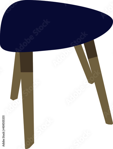 Stool with soft blue upholstery isolated on white background. Vector flat illustration.