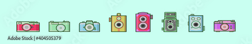 set of camera cartoon icon design template with various models. vector illustration isolated on blue background