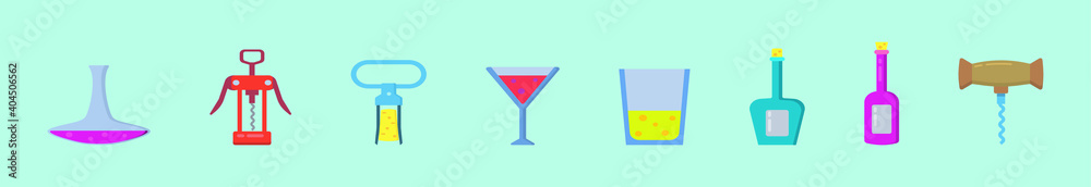 set of wine cartoon icon design template with various models. vector illustration isolated on blue background set of wine cartoon icon design template with various models. vector illustration isolated on blue background