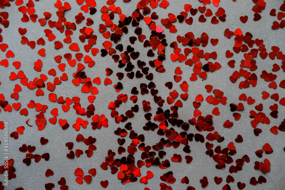 Red heart confetti on February 14 for Valentine's Day