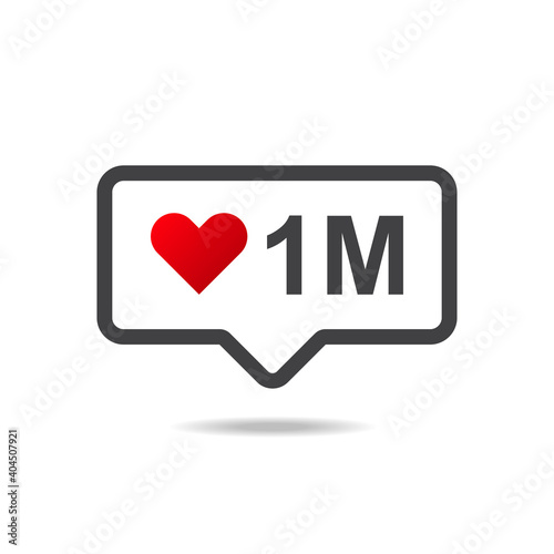 One million likes social media notification icon isolated on white background.