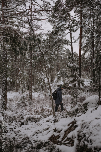 Man walking in the snow photo