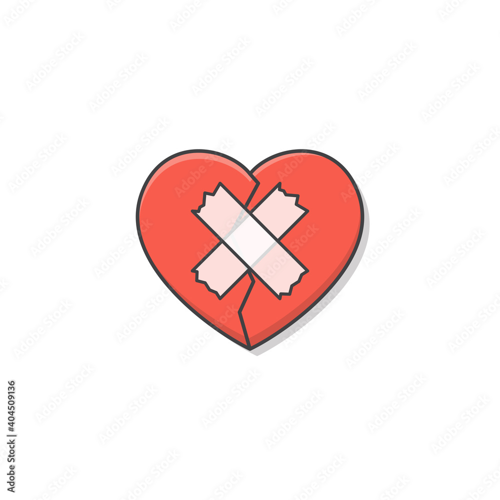 Broken Heart With Plaster Vector Icon Illustration. Injury Love Heart Flat Icon Broken Heart With Plaster Vector Icon Illustration. Injury Love Heart Flat Icon