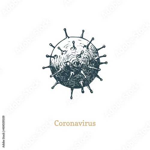 Coronavirus nCoV vector drawing in vintage style.