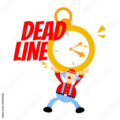 clown stress out for clock time deadline schedule cartoon doodle vector illustration flat design style