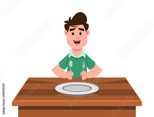 cute boy feel hungry and wait for food