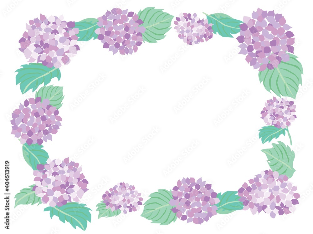 6月の紫の紫陽花のフレームイラスト