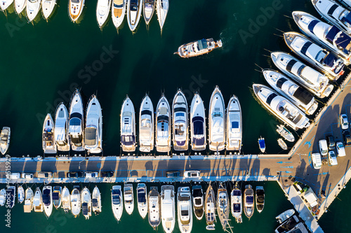 Aerial view, Andratx, Port d'Andratx, coast and natural harbor at dusk, Malloca, Balearic Islands, Spain photo