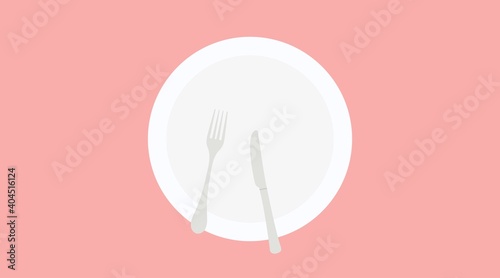 Vector Isolated Illustration of an Empty Plate with Cutlery. Dish or Plate Icon