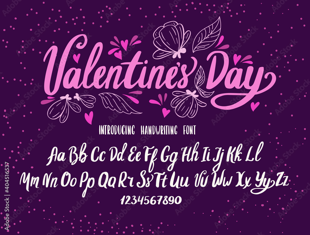 Font Valentine’s day. Typography alphabet with colorful cute illustrations.