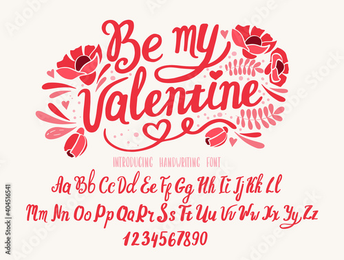 Font Valentine’s day. Typography alphabet with colorful cute illustrations.