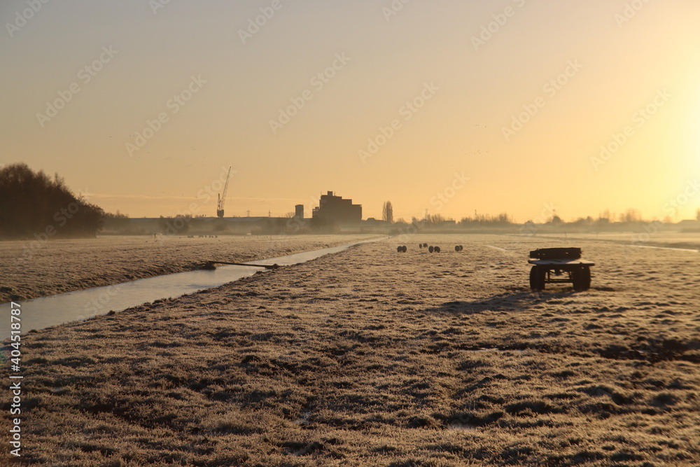Sunrise over the frozen meadows on Park Hitland