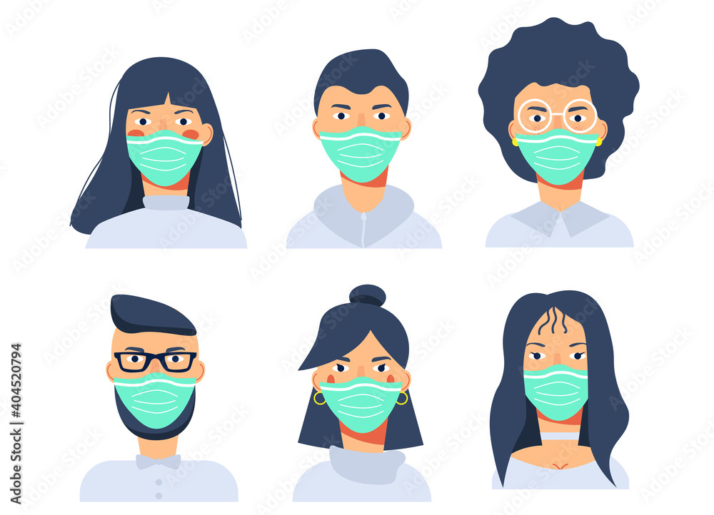 Flat characters in medical masks Flat characters in medical masks