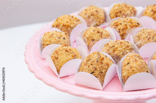 Peanut brigadeiro, paçoca sweet, traditional in a Brazilian party.
