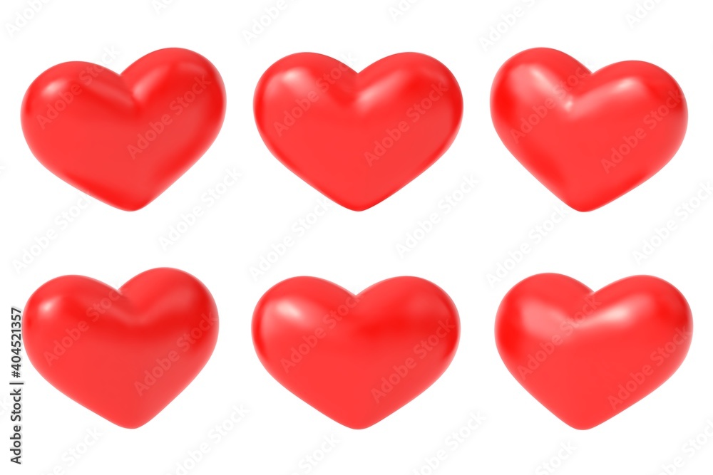 Realistic red hearts. Romantic 3d heart, greetings love symbols. Difference valentine day, birthday wedding icon vector collection. Red love and romantic hearts, realistic to wedding illustration